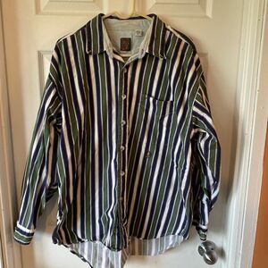 Ziza Men’s XL Button Up Shirt Vertical Stripes 80’s Vintage Long Sleeve